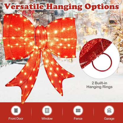 37-inch red glitter Christmas bow with warm white LED lights DirectDeals holiday ornament on Tampa Home & Garden Store