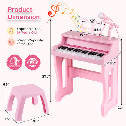 37 Keys Music Piano with Microphone Kids Piano Keyboard with Detachable Music Stand