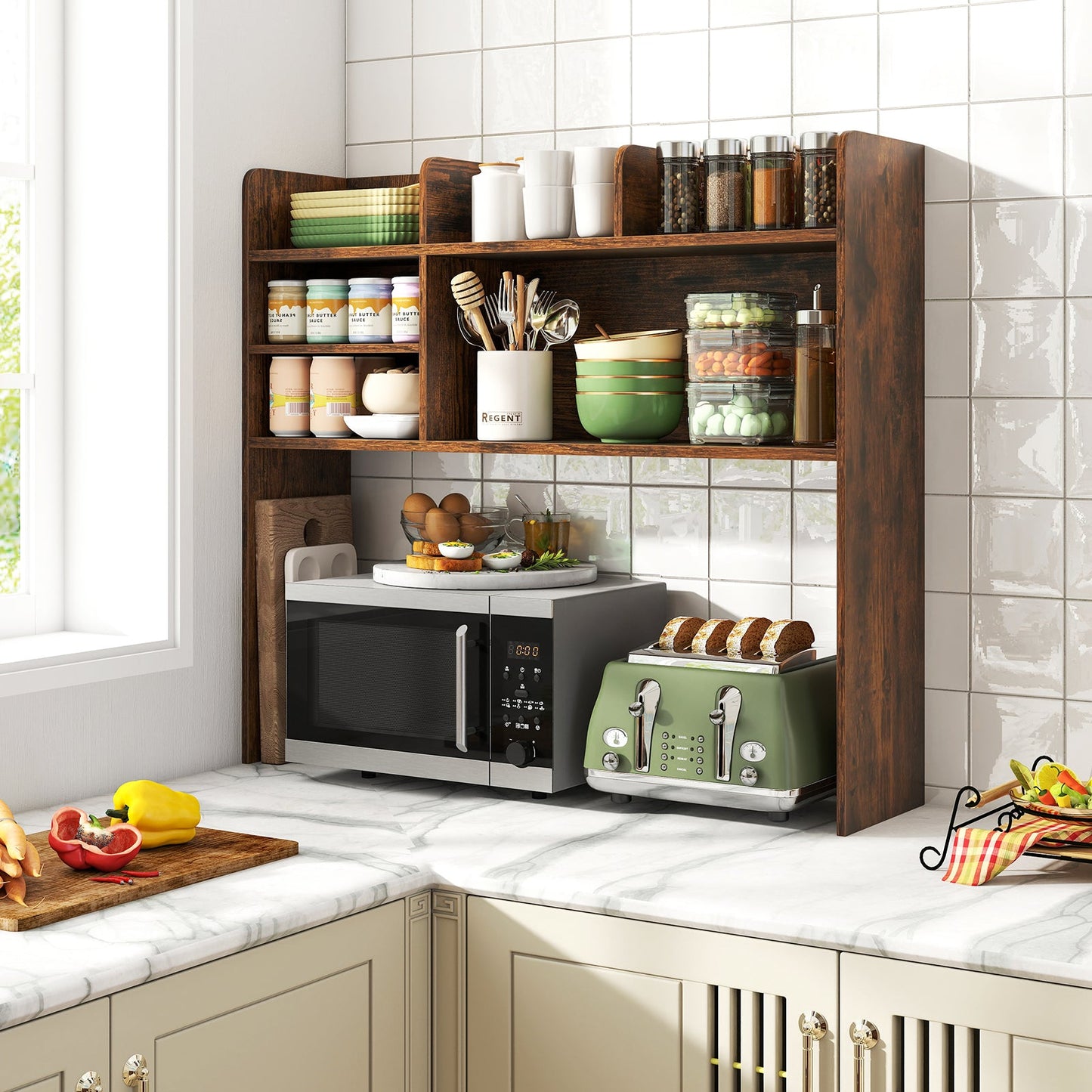 Desktop Bookshelf Countertop Storage Hutch with 6 Shelves