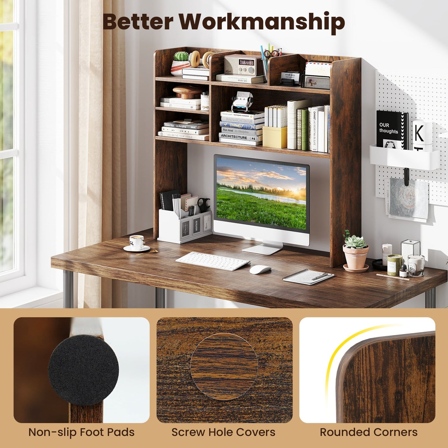 Desktop Bookshelf Countertop Storage Hutch with 6 Shelves