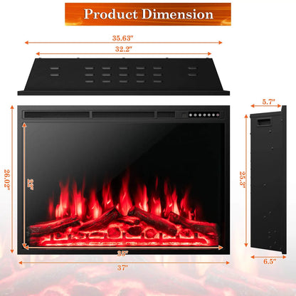 Electric Fireplace Recessed 34/37 Inch with Adjustable Flames