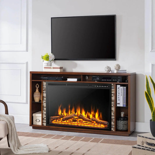 Electric recessed 34/37 in fireplace with adjustable flames on a wood console DirectDeals on Tampa Home & Garden Store