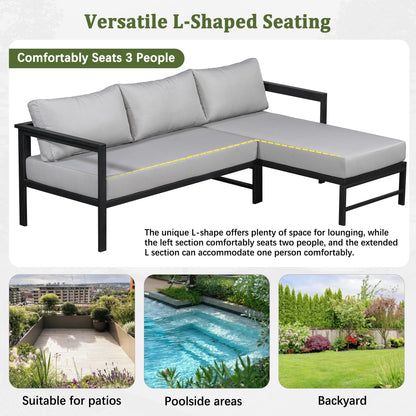 U_style Outdoor L-Shaped Sofa with black iron frame and gray ultra-thick cushions HouseOfZazla on Tampa Home & Garden Store