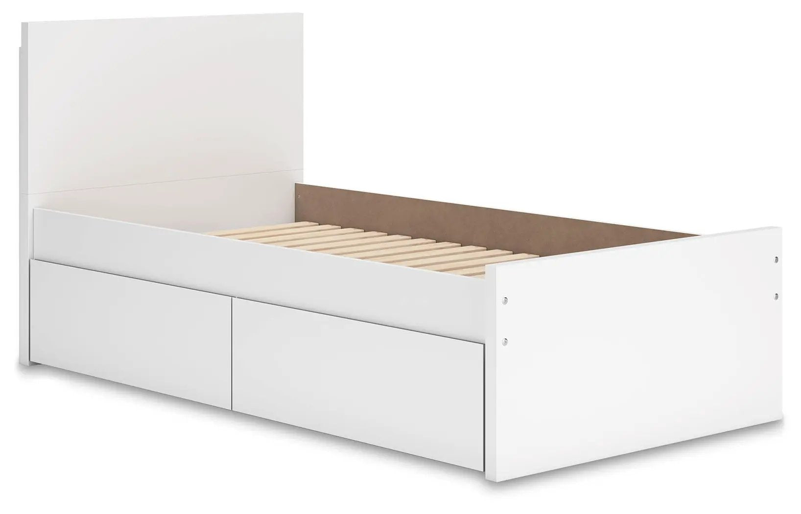 Onita panel platform bed with white finish and underbed storage drawers on Tampa Home & Garden Store