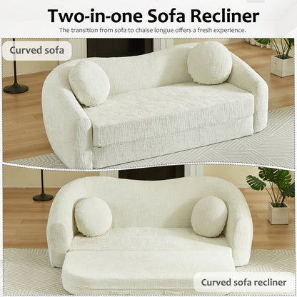 86 Inch Curved Chenille Sofa Bed and Recliner