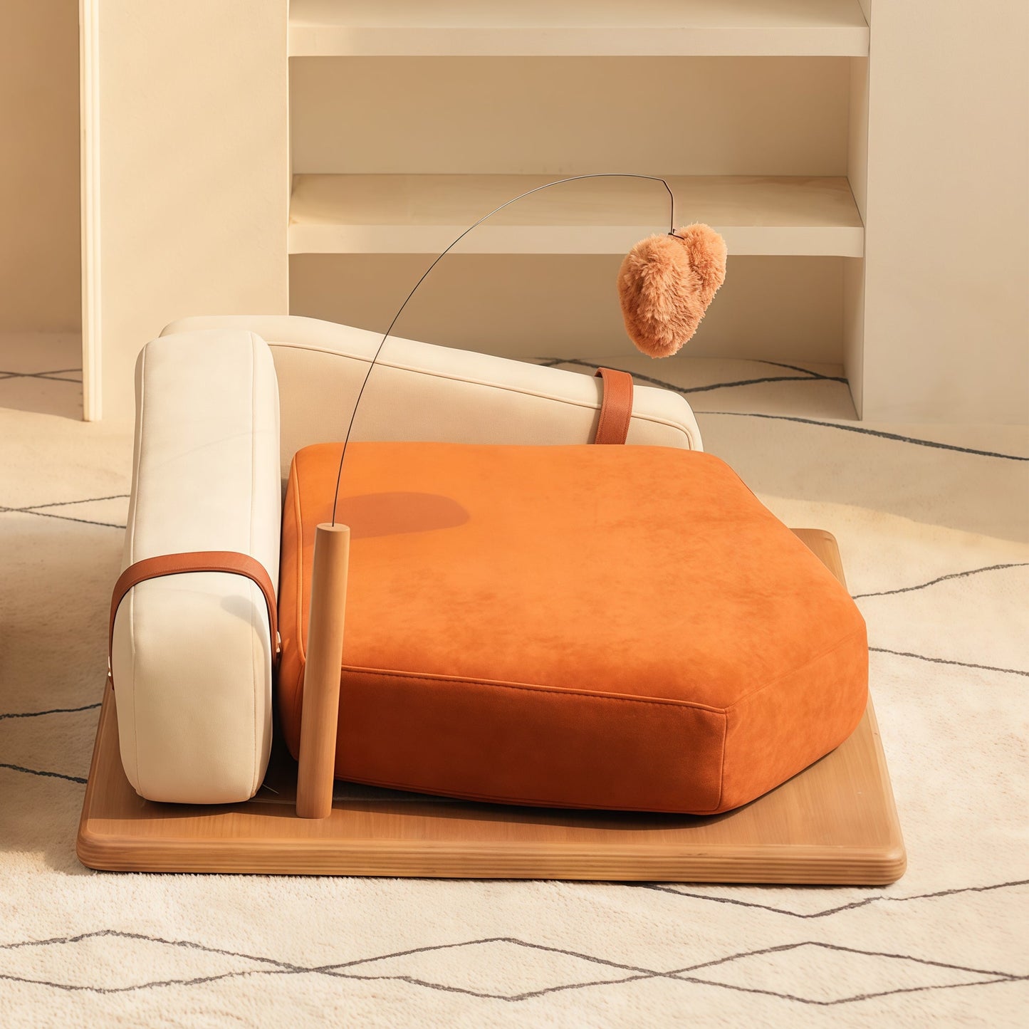 Wooden Pet Bed for Cats & Dogs with orange cushion by HouseOfZazla on Tampa Home & Garden Store