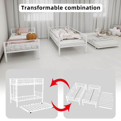 Three-bed kids bunk bed set with ladders and guardrails; by HouseOfZazla; single & bunk options on Tampa Home & Garden Store