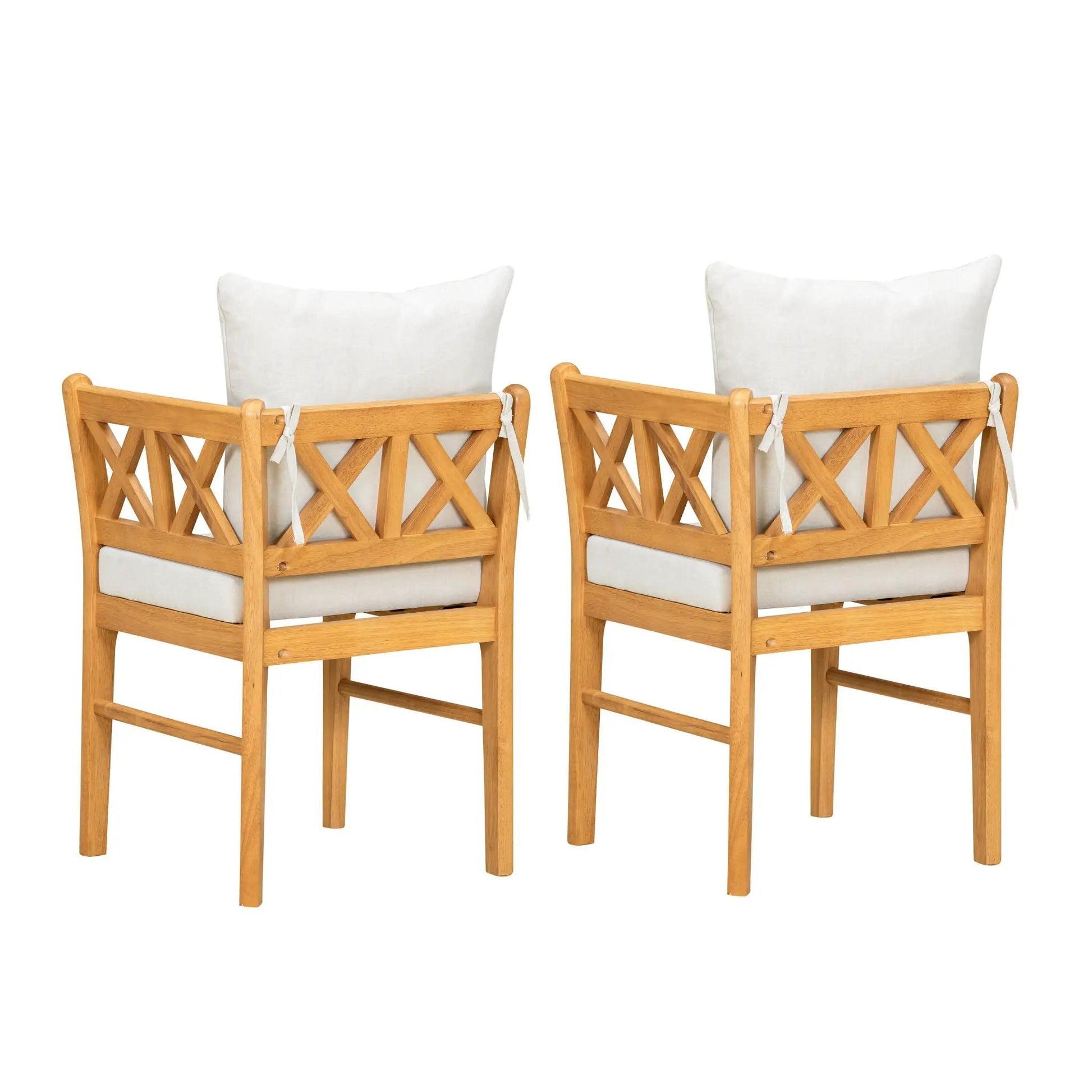 Farmhouse dining corner chairs set of 2 with natural wood legs, handwoven rattan backs on Tampa Home & Garden Store