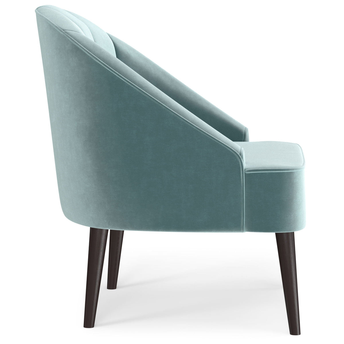 Upholstered Accent Chair with Curved Back in teal fabric and dark wood legs on Tampa Home & Garden Store