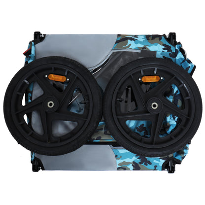 Outdoor Heavy Duty Collapsible Pet Bike Trailer with 16-Inch Wheels, blue camouflage fabric on Tampa Home & Garden Store