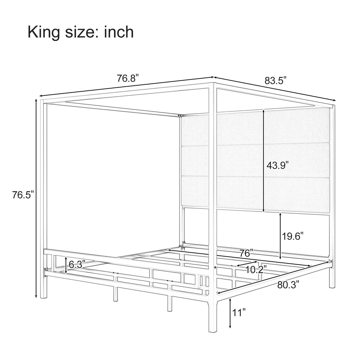 Canopy bed with tall upholstered headboard and four-poster frame by HouseOfZazla, beds on Tampa Home & Garden Store