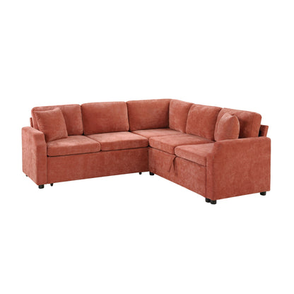 Modern L-shaped sleeper sectional with hidden storage in rust velvet upholstery on Tampa Home & Garden Store