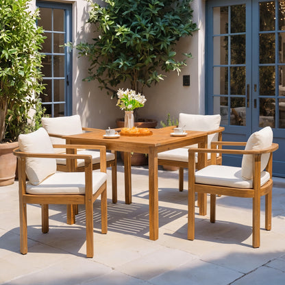 Outdoor dining chairs set of 4 with curved acacia wood arms in natural finish HouseOfZazla patio seating on Tampa Home & Garden Store