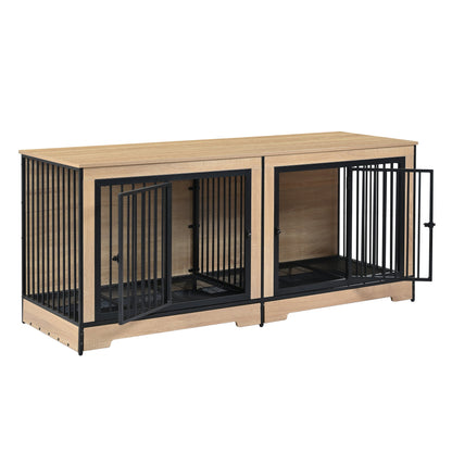 Dog crate furniture with two connected rooms in wood and black metal by HouseOfZazla on Tampa Home & Garden Store