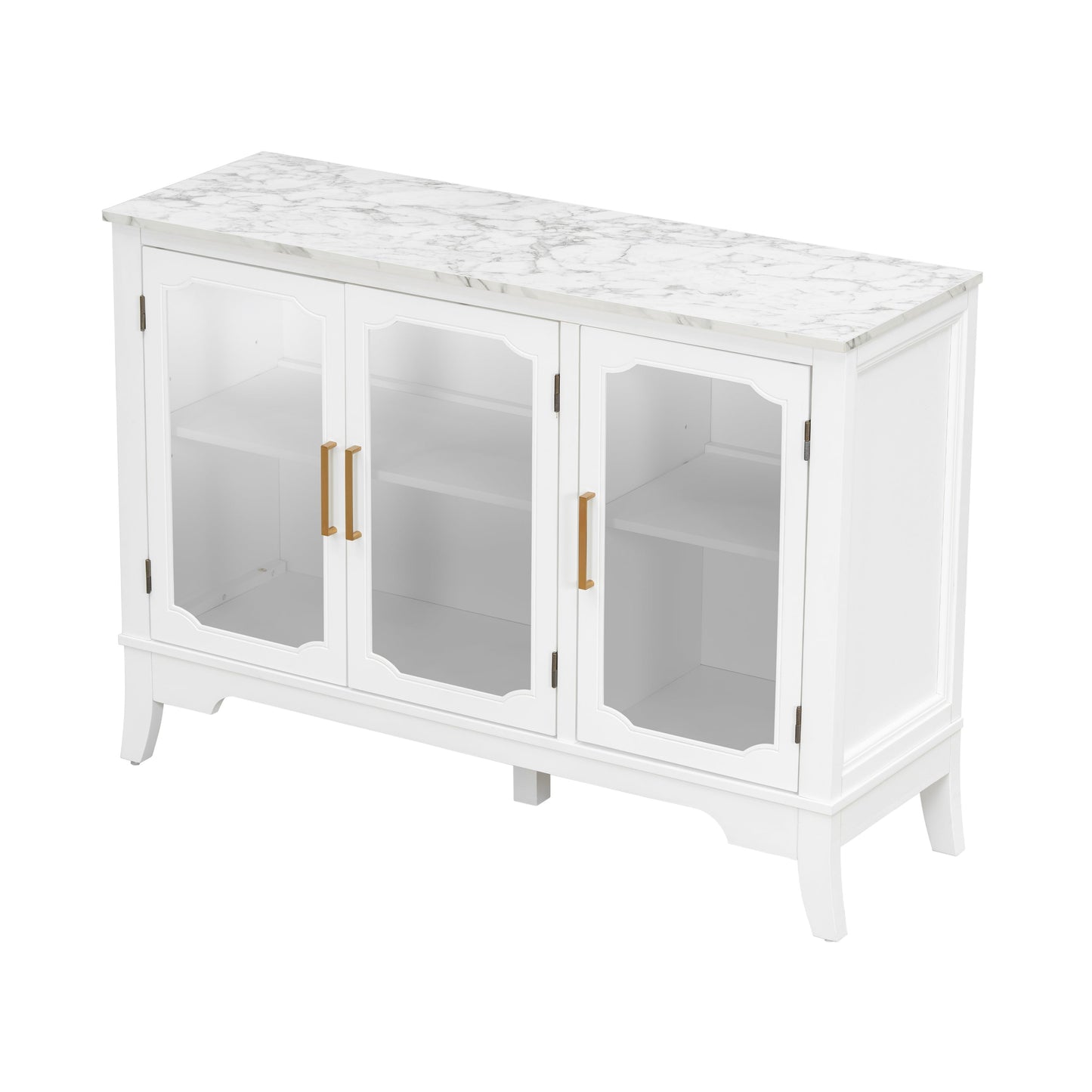 Storage cabinet 3 doors white with marble top, glass-front panels, gold handles HouseOfZazla on Tampa Home & Garden Store