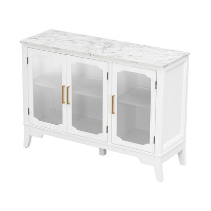 Storage cabinet 3 doors white with marble top, glass-front panels, gold handles HouseOfZazla on Tampa Home & Garden Store