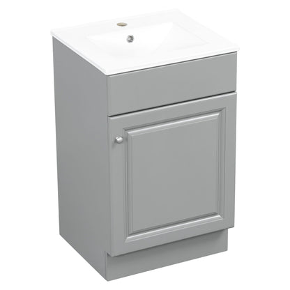 Bathroom vanity with white sink on gray cabinet featuring drawer and door, HouseOfZazla on Tampa Home & Garden Store