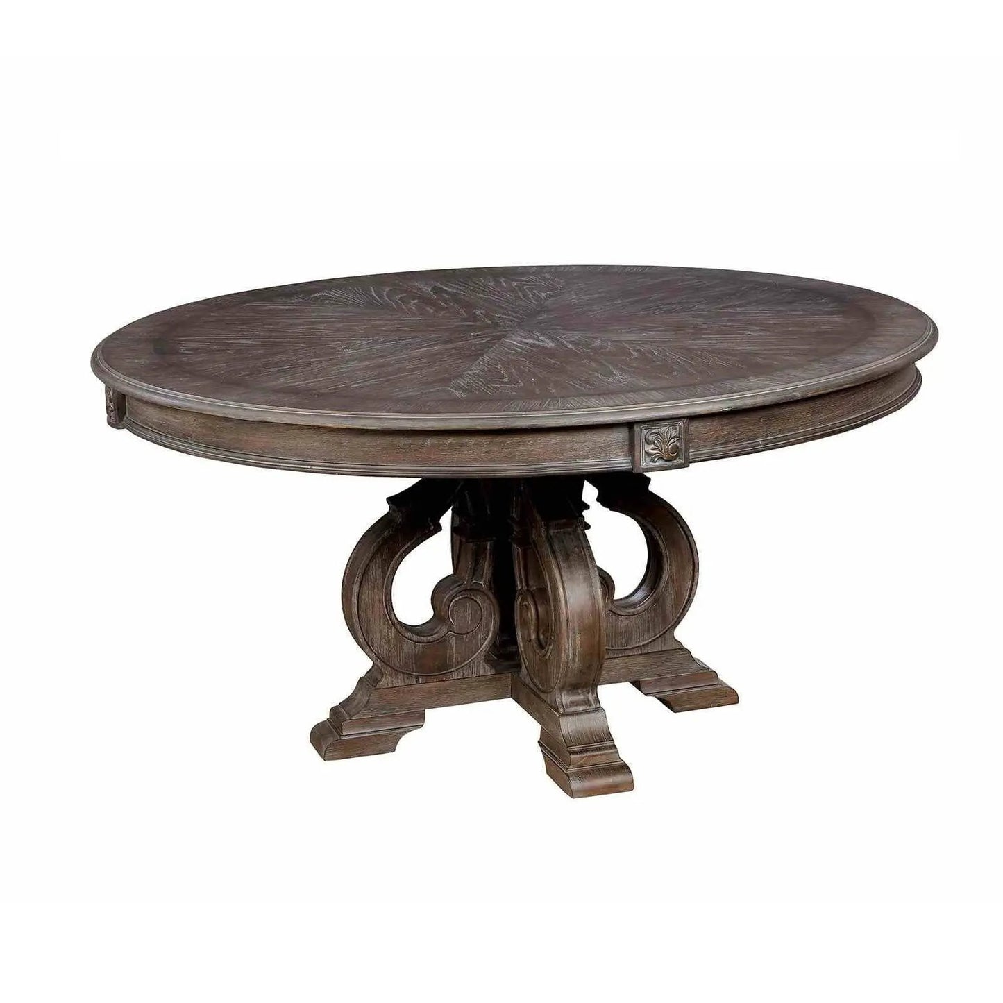 Elegant round dining table with carved pedestal base made of wood by Unique Piece Furniture on Tampa Home & Garden Store