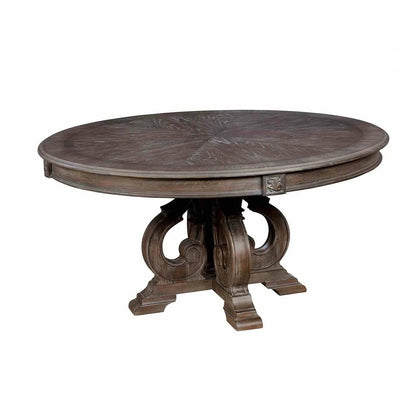 Elegant round dining table with carved pedestal base made of wood by Unique Piece Furniture on Tampa Home & Garden Store