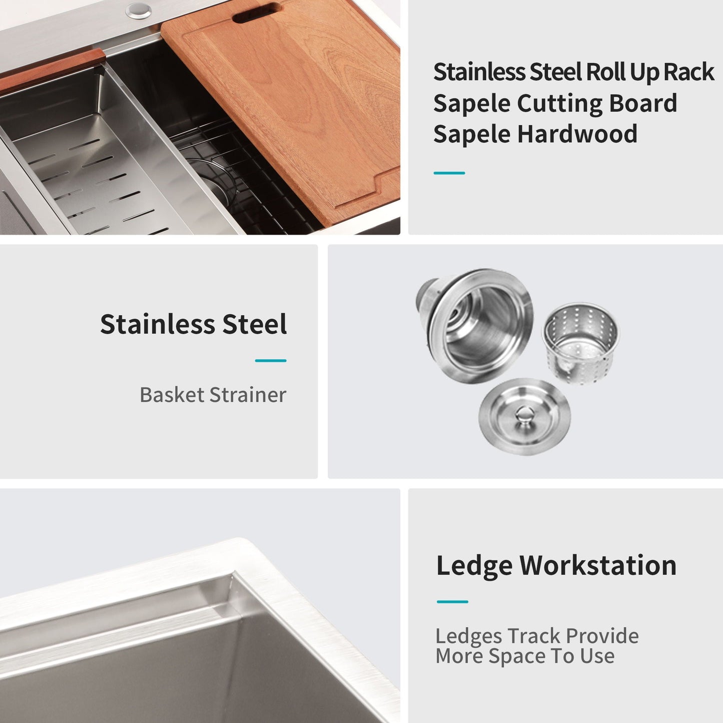 Drop In Kitchen Sink Stainless Steel Workstation