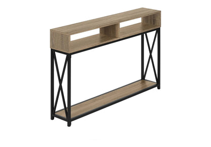 Accent console table in wood with black metal frame and two cubbies Unique Piece Furniture on Tampa Home & Garden Store