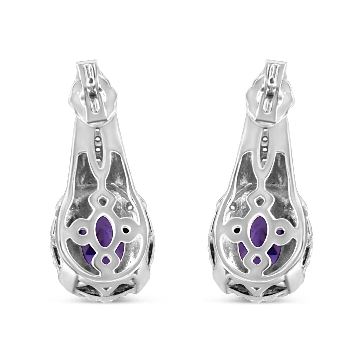 2x .925 Sterling Silver purple amethyst drop earrings with diamond accents Art Deco on Tampa Home & Garden Store