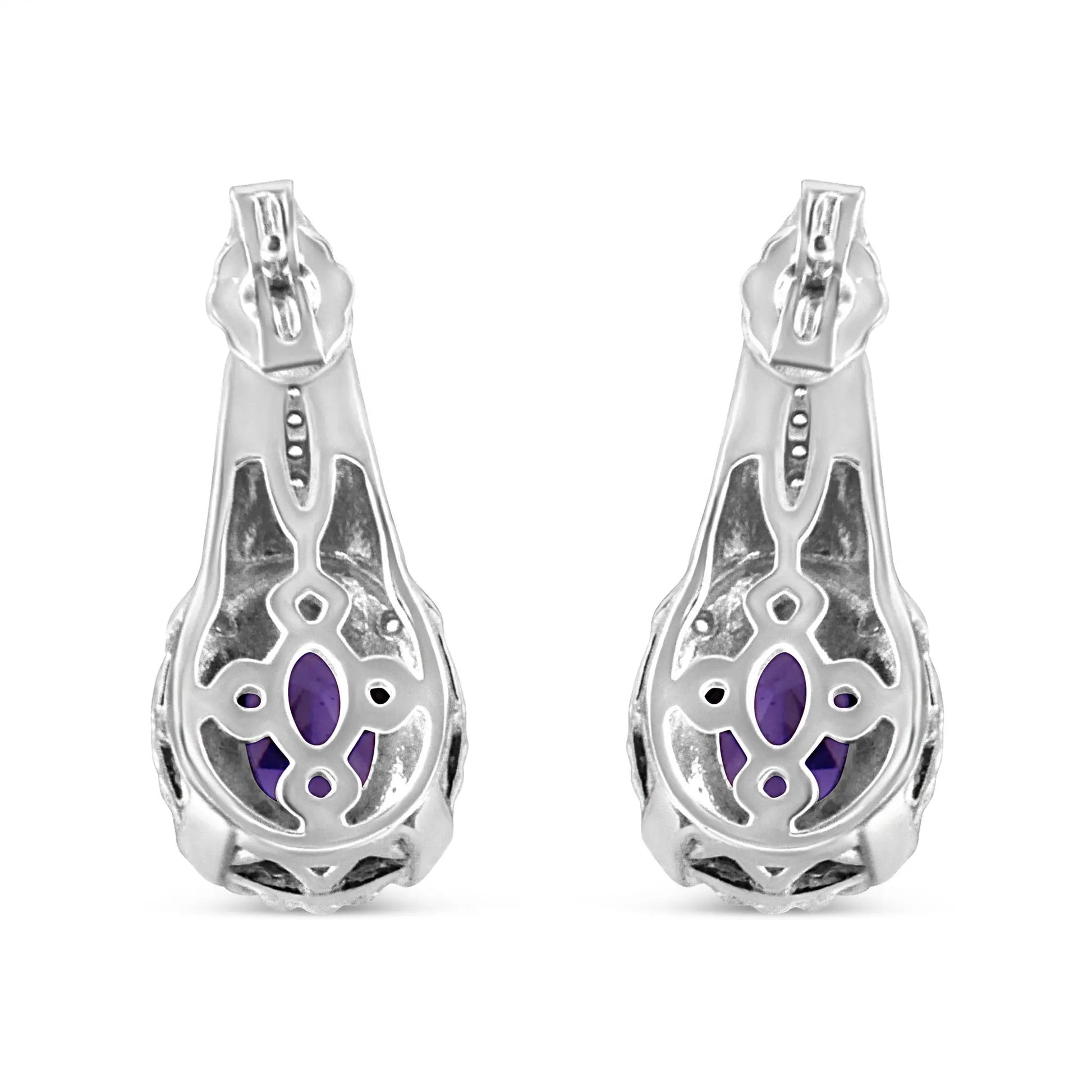 2x .925 Sterling Silver purple amethyst drop earrings with diamond accents Art Deco on Tampa Home & Garden Store