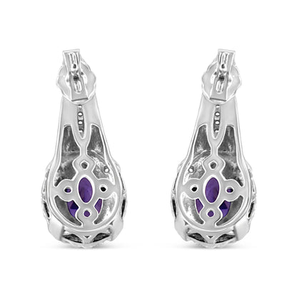 2x .925 Sterling Silver purple amethyst drop earrings with diamond accents Art Deco on Tampa Home & Garden Store