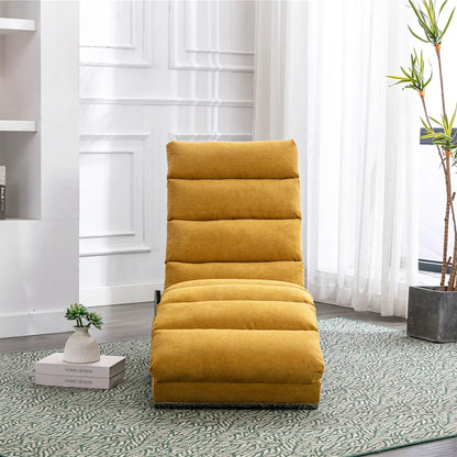 Massage chaise lounge with remote, mustard-yellow fabric upholstery, ergonomic electric recliner on Tampa Home & Garden Store