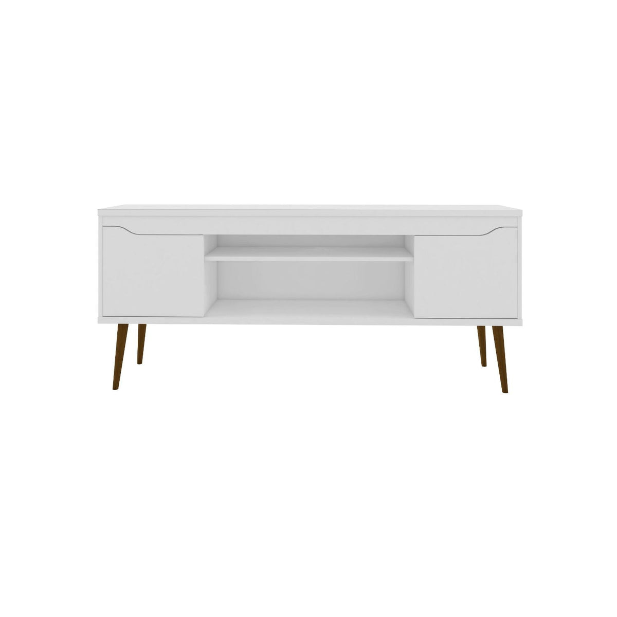 Bradley white TV stand with concealed storage and wire management, tapered legs HouseOfZazla on Tampa Home & Garden Store