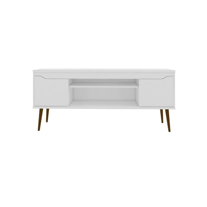 Bradley white TV stand with concealed storage and wire management, tapered legs HouseOfZazla on Tampa Home & Garden Store