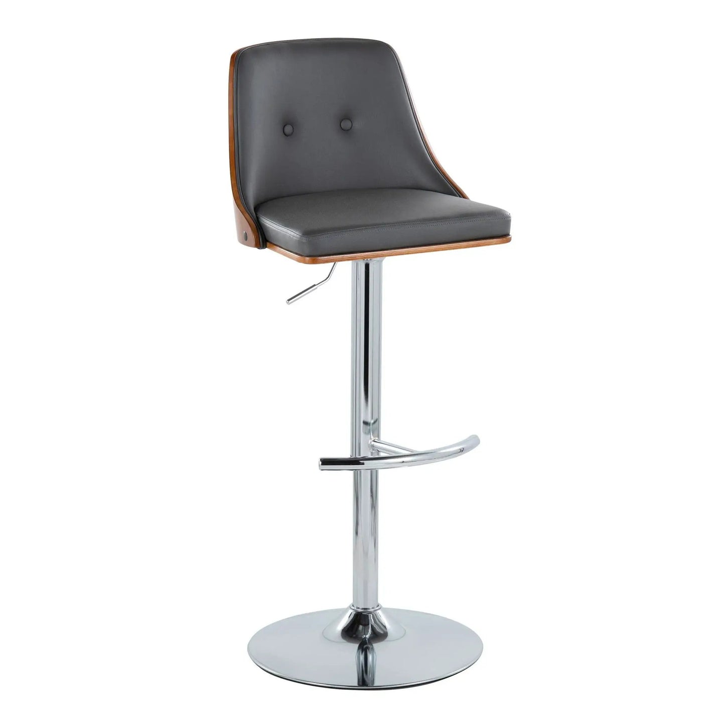 Gianna adjustable barstool with swivel, charcoal upholstery, trim, T-footrest, chrome pedestal on Tampa Home & Garden Store