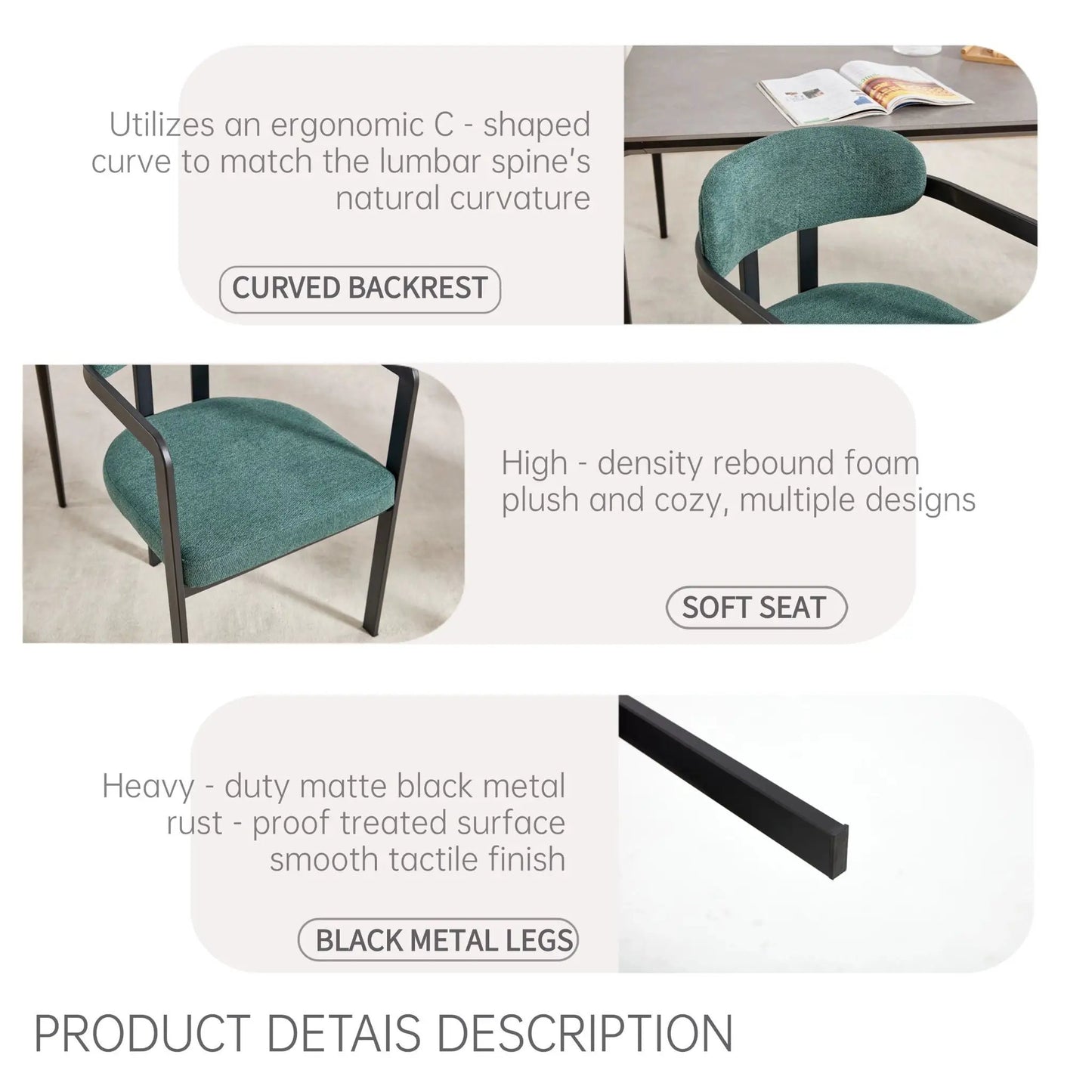 Dining Arm Chairs Set of 2 with Matte Metal Legs
