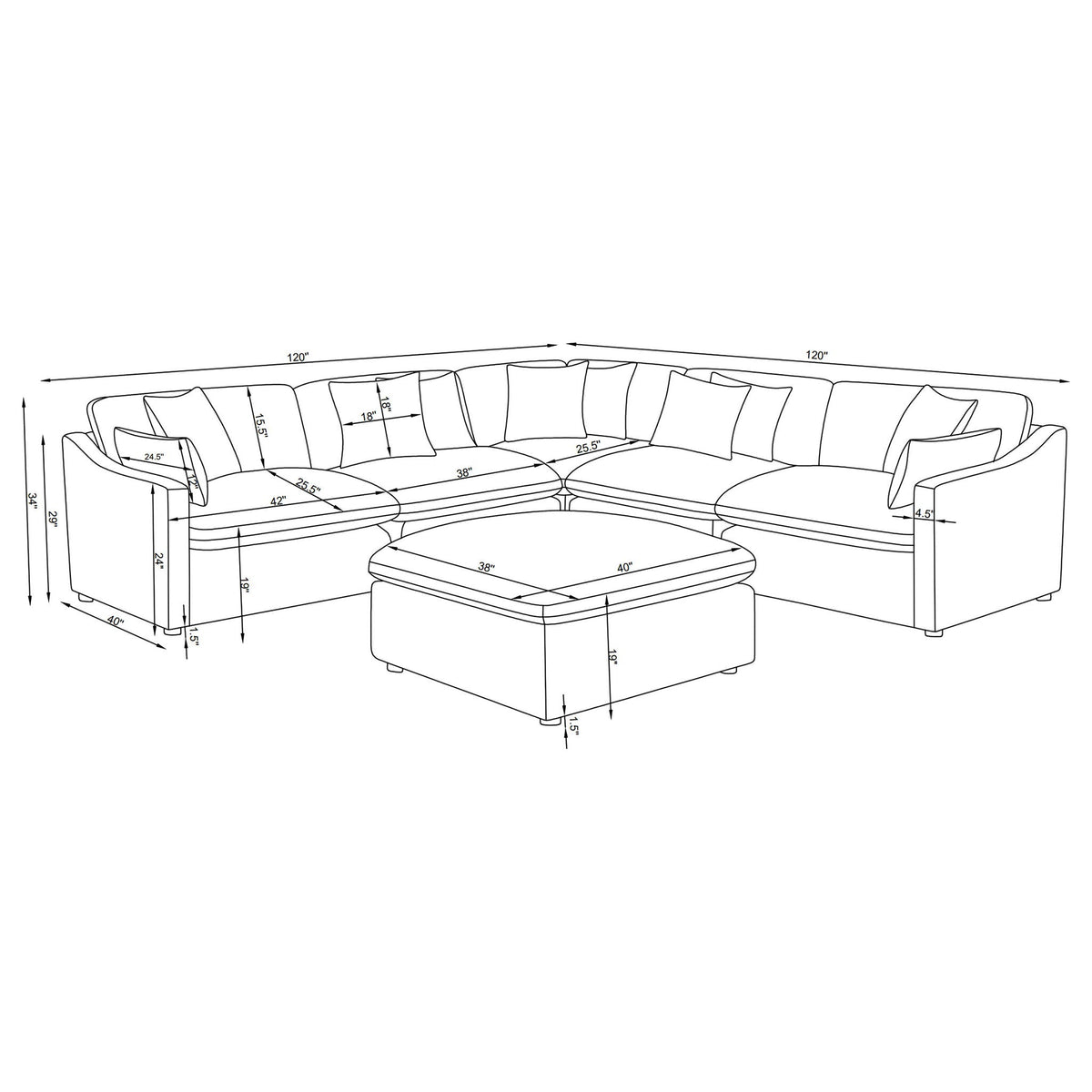 6 Piece Upholstered Modular Sectional Sofa with Ottoman Charcoal by HouseOfZazla on Tampa Home & Garden Store