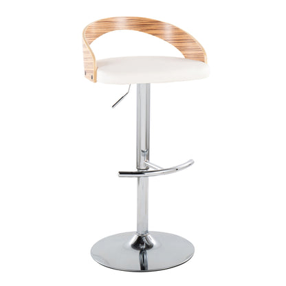 Contemporary adjustable barstool with white cushion, wood back, chrome pedestal on Tampa Home & Garden Store