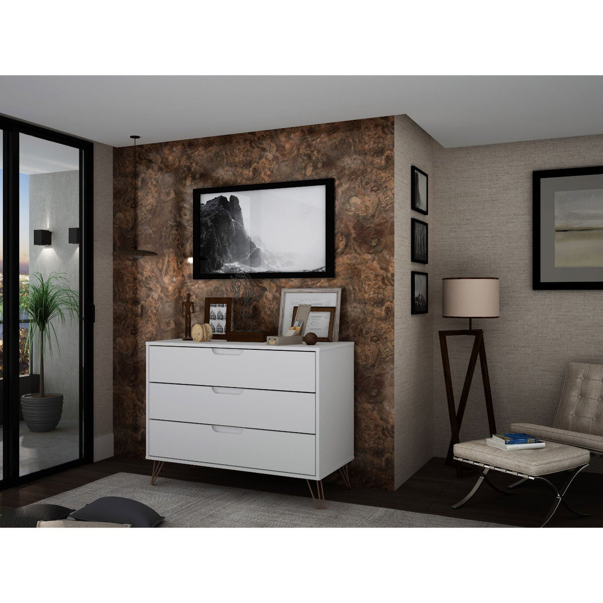 Rockefeller 3 Drawer Dresser with Splayed Legs, white lacquer finish by HouseOfZazla on Tampa Home & Garden Store
