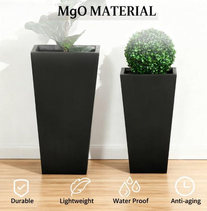 Tall Plant Pot 2-Pack Outdoor Planter Set with Drainage Holes, black square planters on Tampa Home & Garden Store