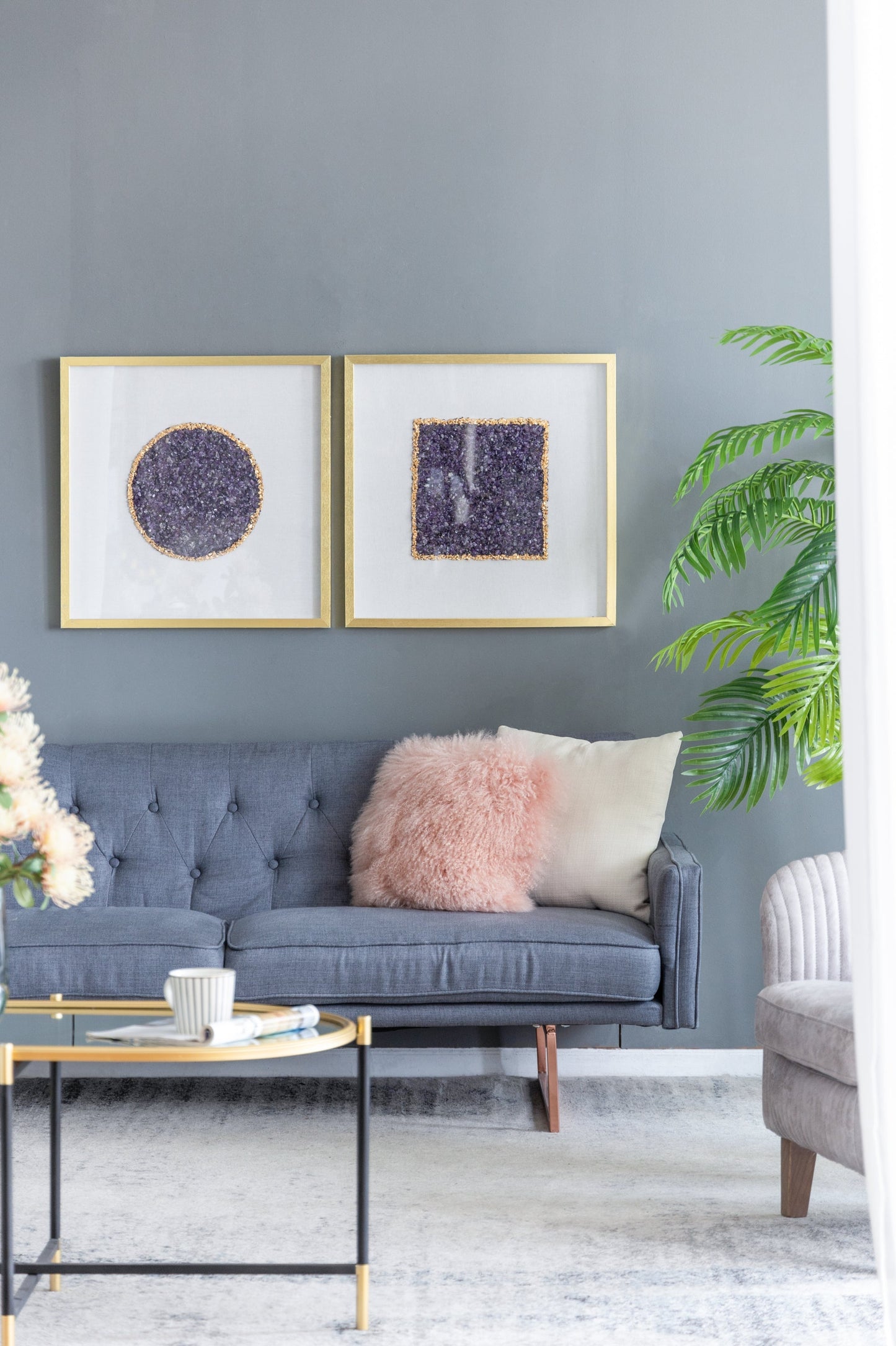 Lillian Améthyste Shadow Box Duo wall art with gold amethyst geode panels HouseOfZazla on Tampa Home & Garden Store