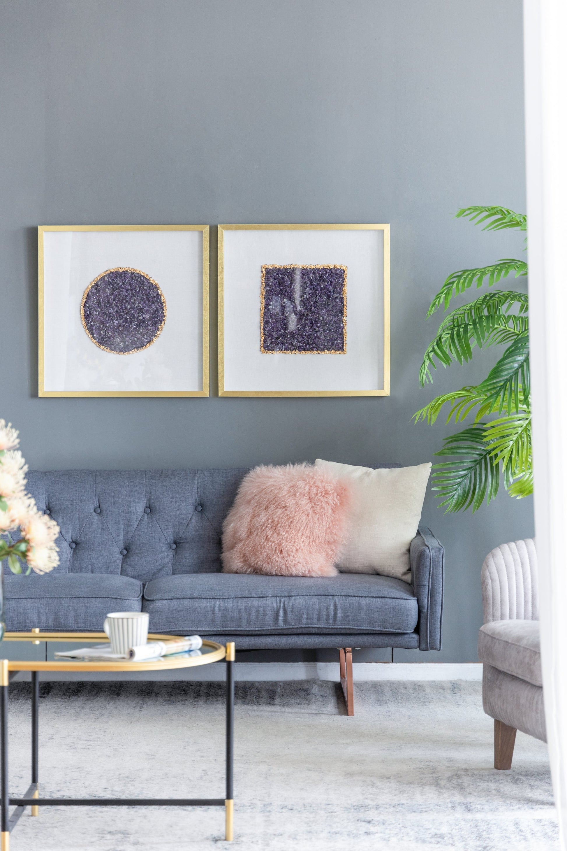 Lillian Améthyste Shadow Box Duo wall art with gold amethyst geode panels HouseOfZazla on Tampa Home & Garden Store