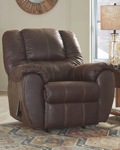 McGann Rocker Recliner dark brown leather with contrast stitching Unique Piece Furniture on Tampa Home & Garden Store