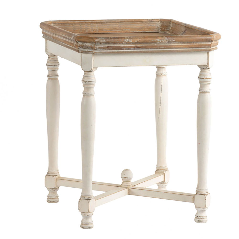 Side table narrow Alcott with fir wood top and distressed white base HouseOfZazla on Tampa Home & Garden Store