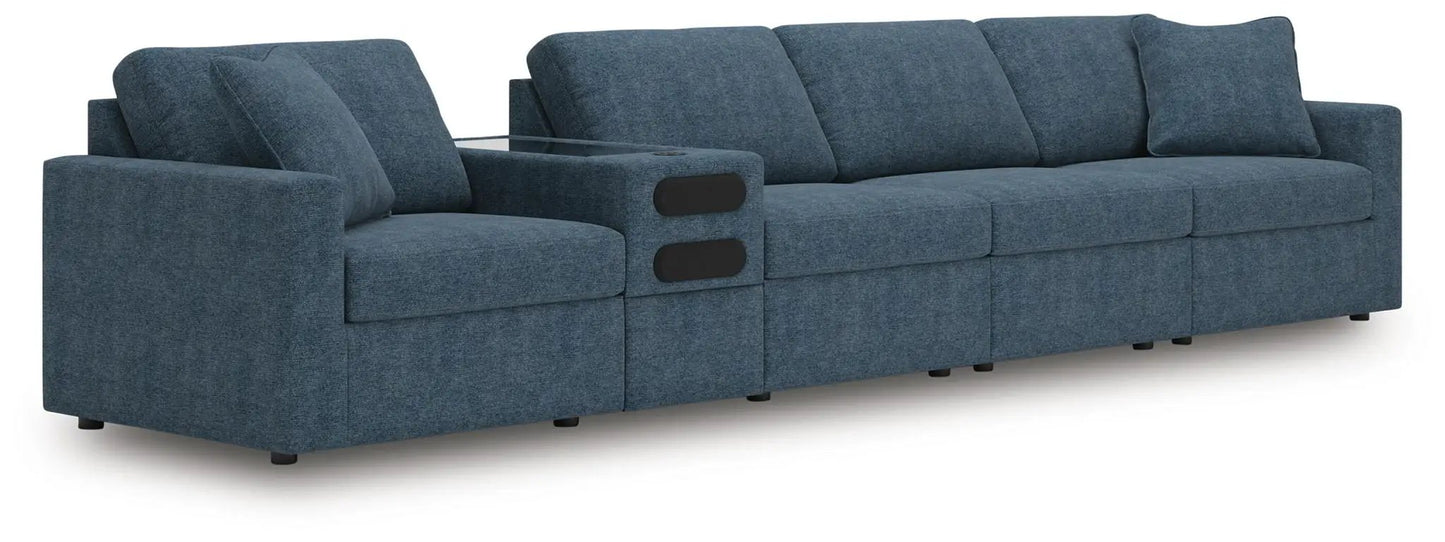 Modmax Ink sectional blue fabric by Unique Piece Furniture with center console cup holders on Tampa Home & Garden Store