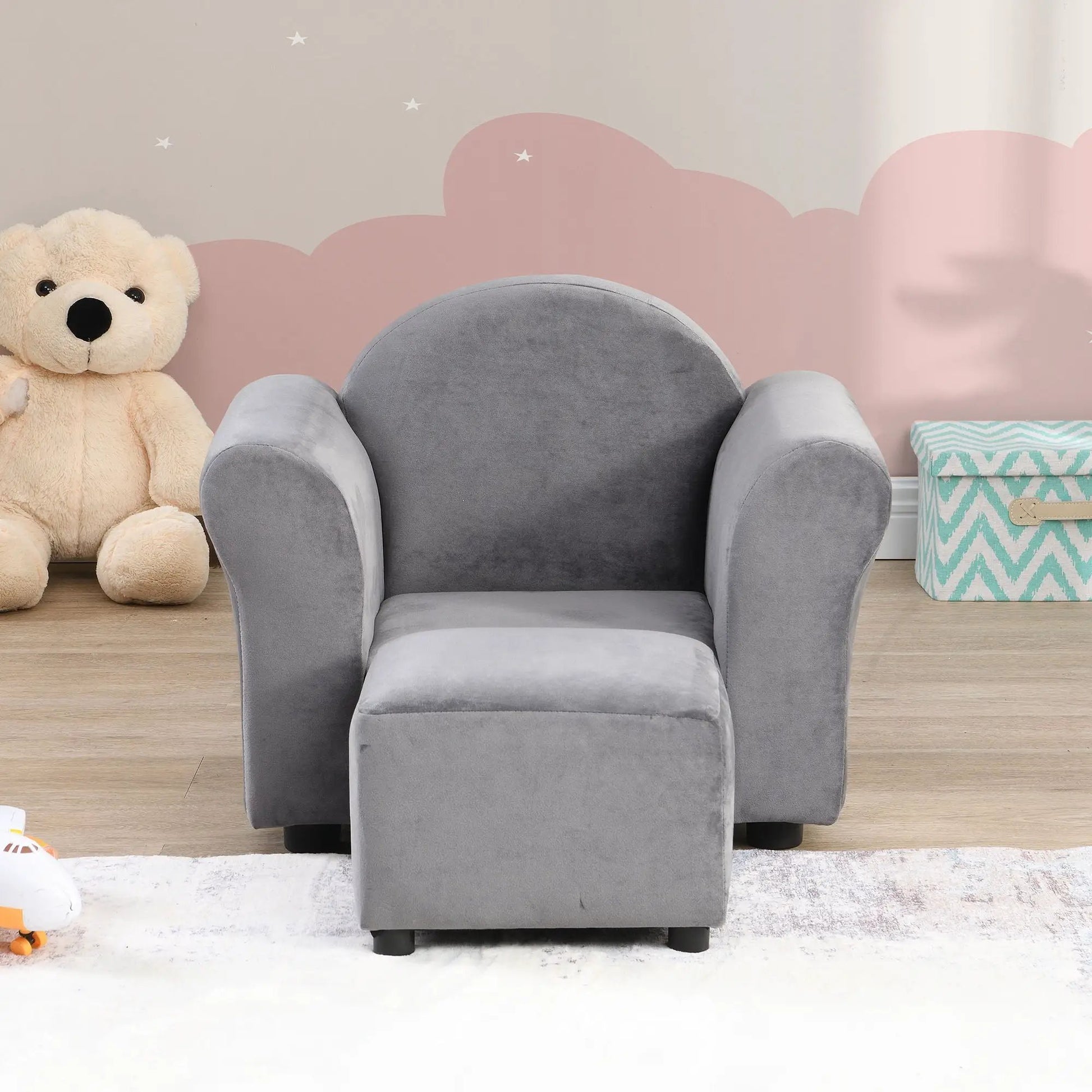 Kids recliner chair with ottoman in gray, plush upholstered seating for kids on Tampa Home & Garden Store