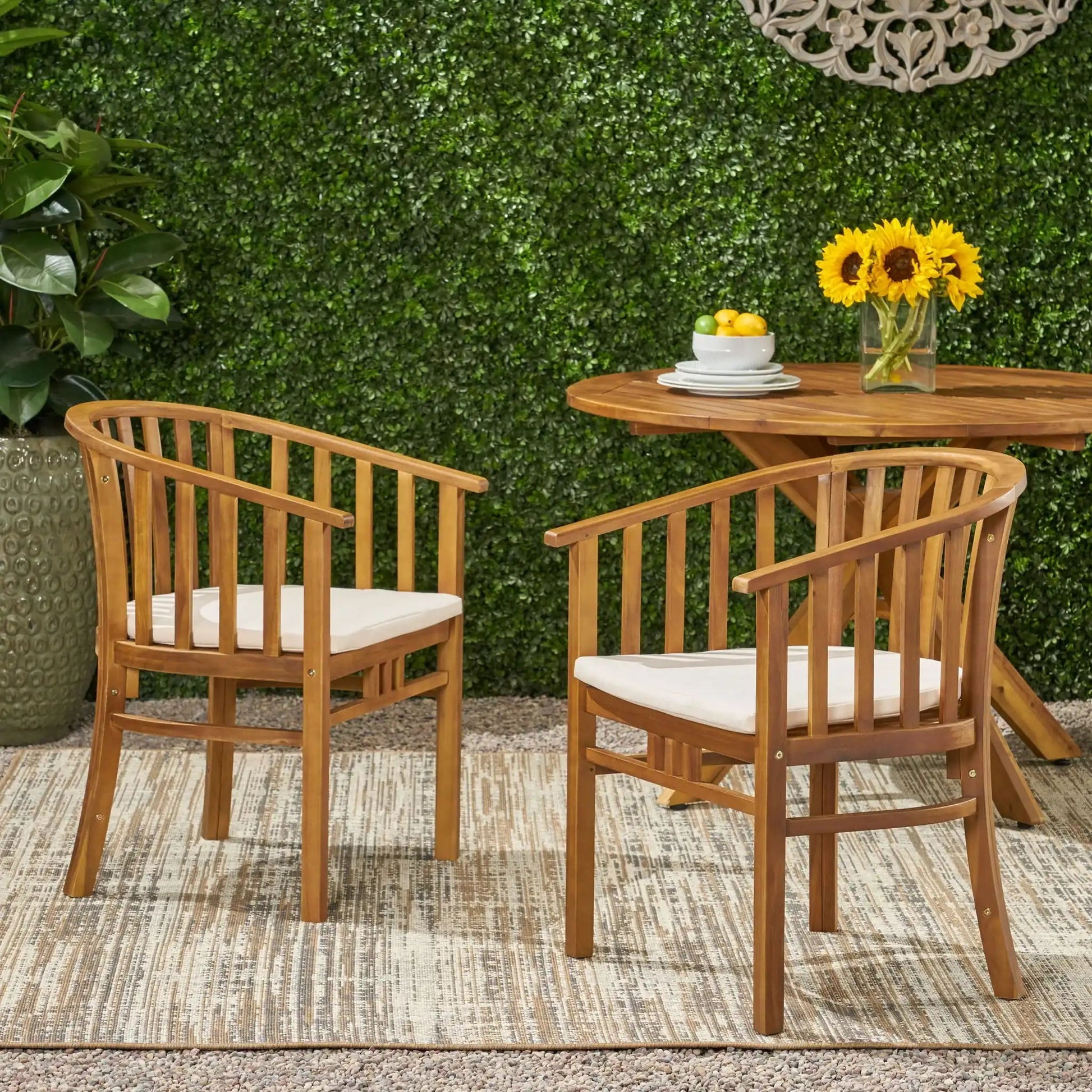 Outdoor wooden dining chairs with cushions by HouseOfZazla, set of 2 on Tampa Home & Garden Store