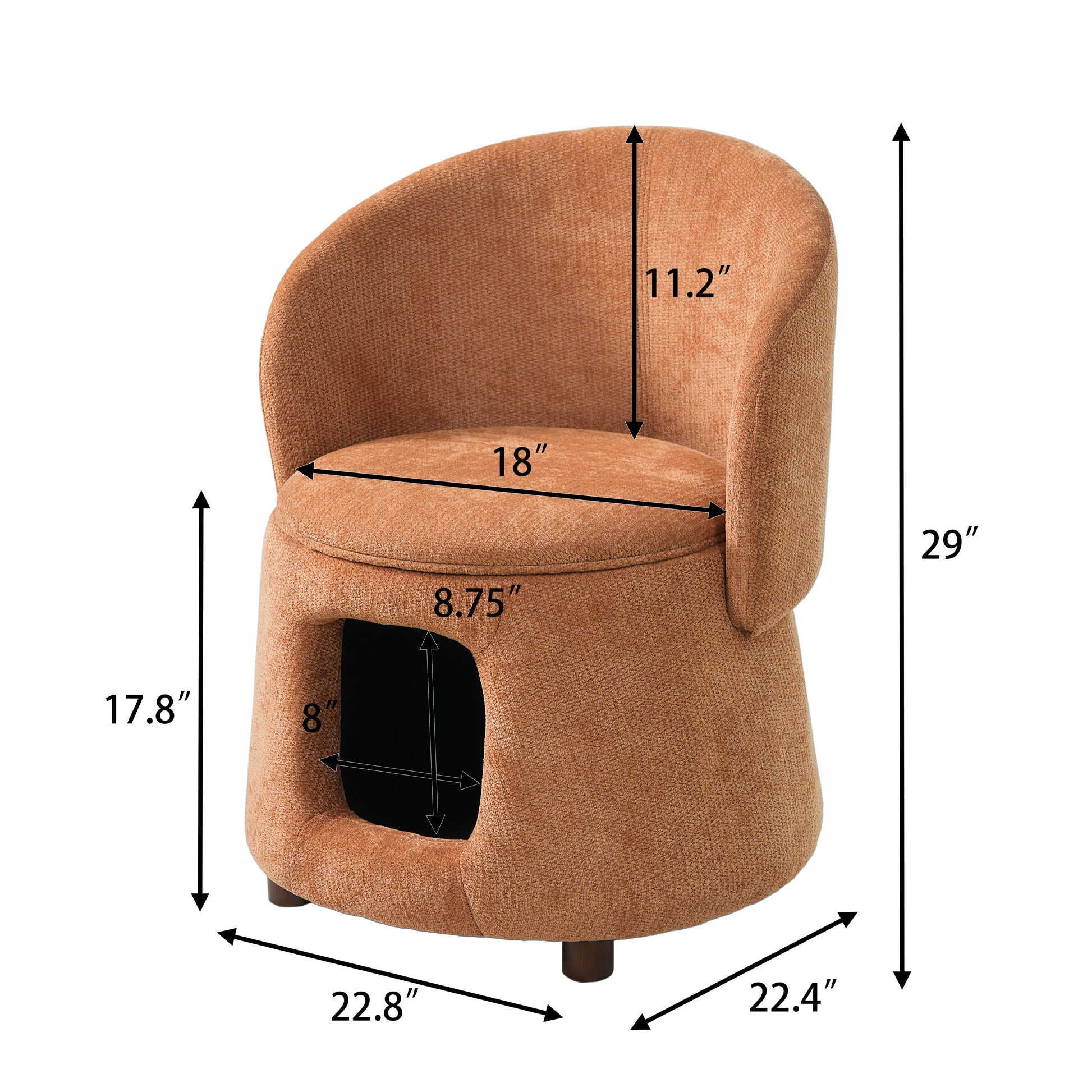 Orange pet-friendly chair with hidden pet nook, convertible stool, storage seat by HouseOfZazla on Tampa Home & Garden Store
