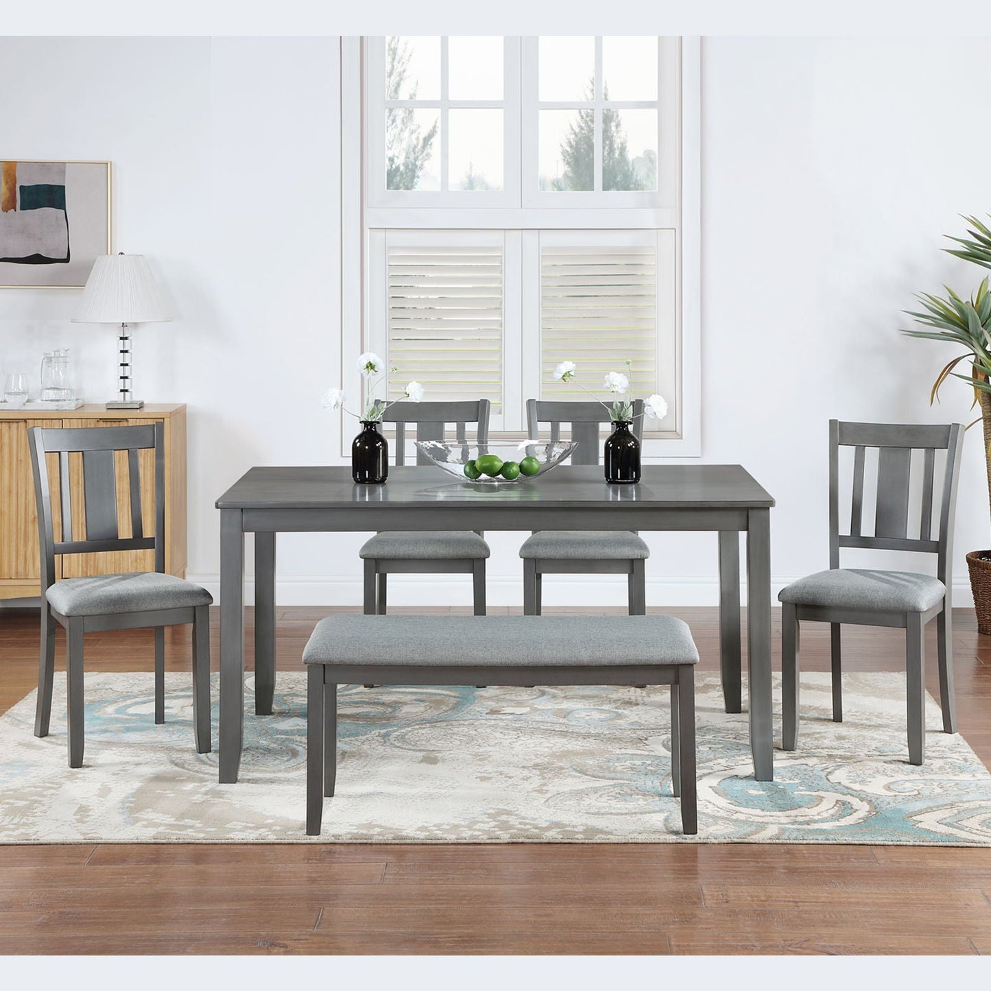 Wooden Dining Table With Four Chairs And Bench