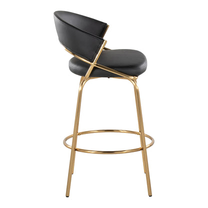 Glam fixed-height counter stool with swivel, black faux leather seat and gold frame on Tampa Home & Garden Store