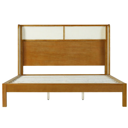 Mid Century Rubber Wood Platform Bed Frame