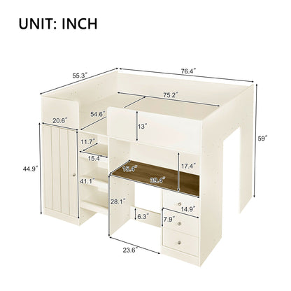 Loft bed with built-in wardrobe, desk, shelves and drawers in white by HouseOfZazla on Tampa Home & Garden Store