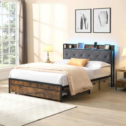 Led Bed Frame With Usb Charging and Storage